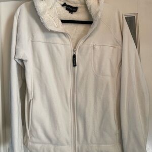 Athleta White Hoodie Super-soft Sherpa Lined Zip-up Sweatshirt Ladies Medium